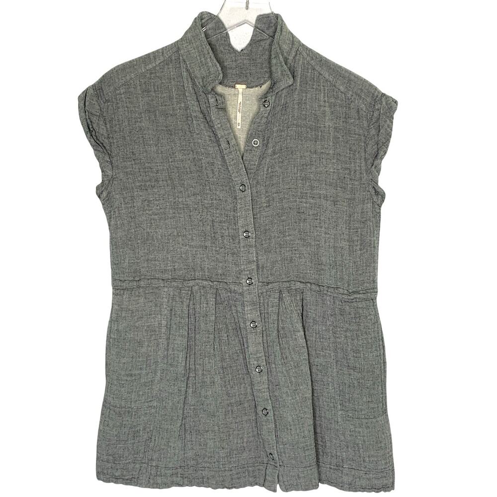 Free People Peplum Button Front Tunic Top Dress XS Gray 100% Cotton